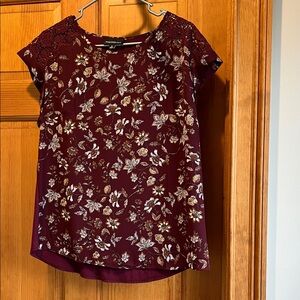 NWOT Elegant Burgundy Floral Top with lace details